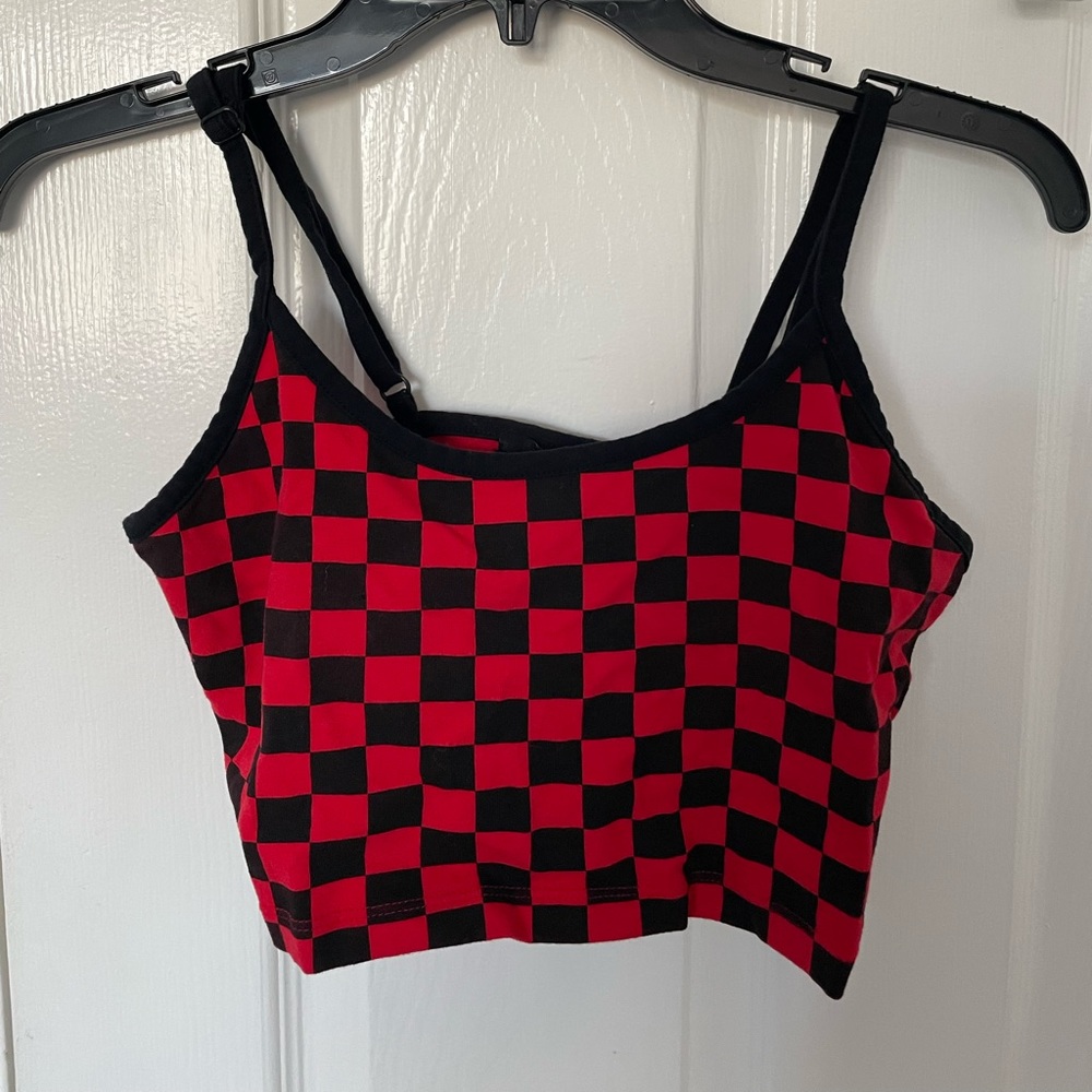 Red and Black Checkered Crop Top